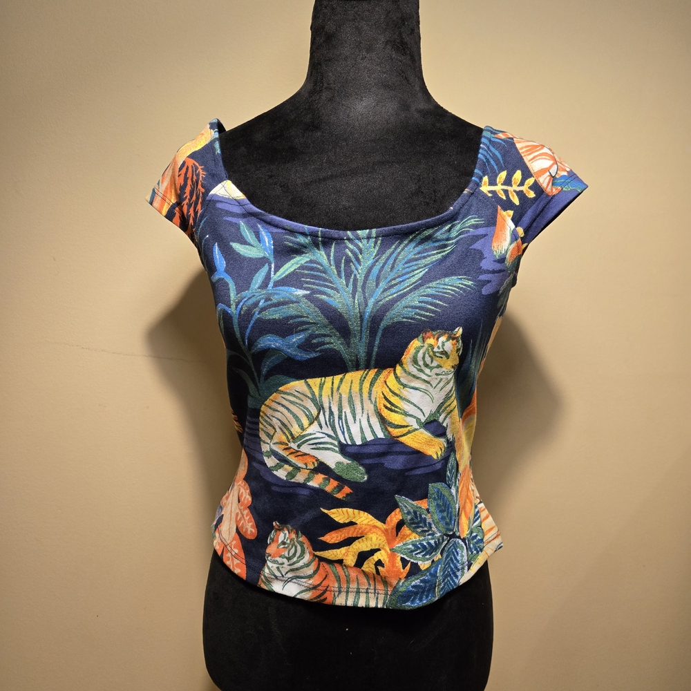 Maeve By Anthropologie Navy Jungle Print Blouse Size Small